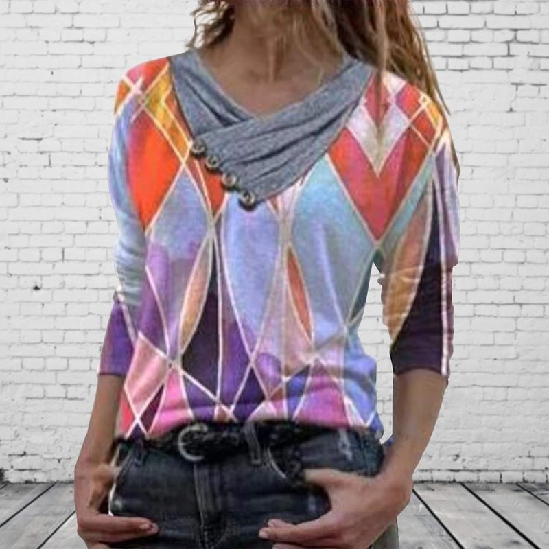 woobles Womens Sweatshirts for Ladies Tie Dye Printed Embroidery Collar Tunic Gradient Blouses Long Sleeve Pullovers - Image 3